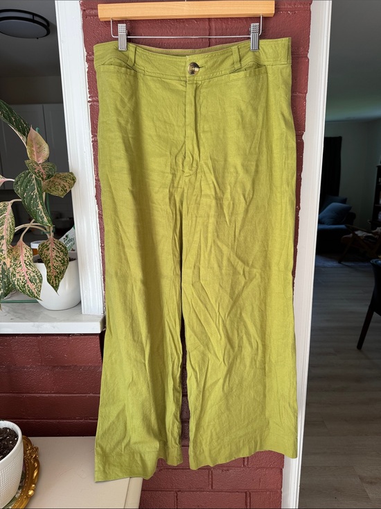 Anthropologie Pants - Maeve Anthropologie Lime Green Wide-Leg Linen Blend Pants Size 32
